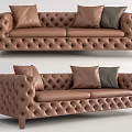 Classic Tufted Brown Two Seater Sofa With Brown And Gray Pillows 3d model