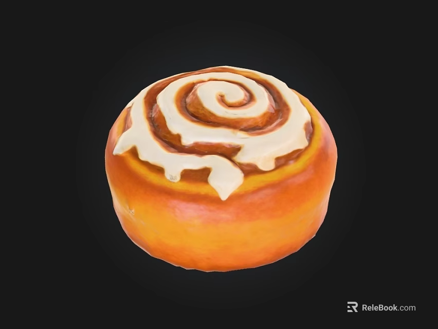 Golden Cinnamon Roll With Swirl Shape And Creamy Icing On Top 3d model 