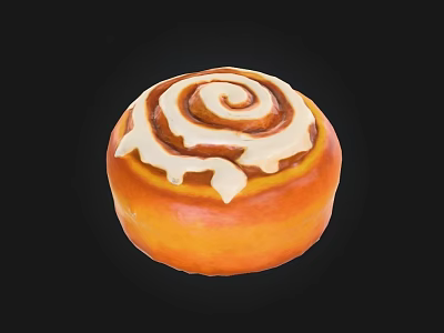 Golden Cinnamon Roll With Swirl Shape And Creamy Icing On Top 3d model