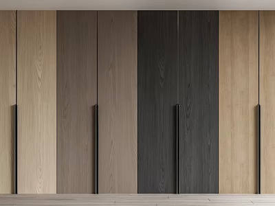 Modern Minimalist Wardrobe Design With Wooden Cabinet Doors And Multiple Wood Tones 3d model
