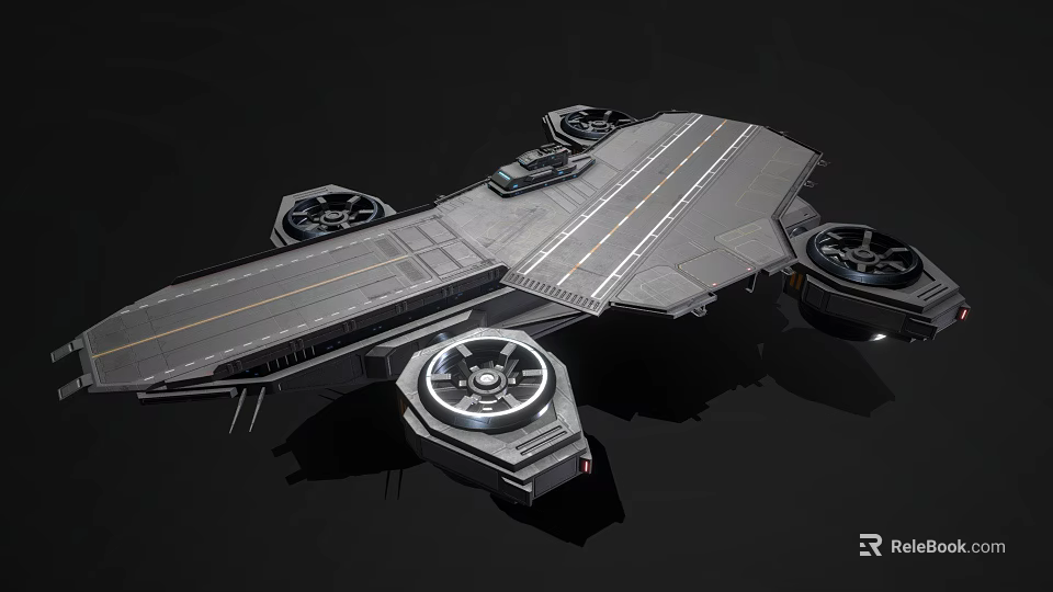 Futuristic Science Fiction Warship Featuring Large Deck Multiple Thrusters And Metallic Structure 3d model