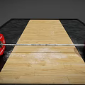 Sports Equipment Barbell With Colorful Weight Plates On Black Mat And Wooden Board