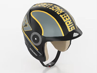 LS2 Street Race Helmet Black Yellow Streamlined Design Gray Panel Round Vent Beige Lining 3d model