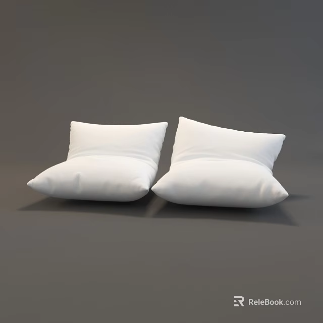 Two White Simple Soft Plush Decorative Pillows on Gray Background 3d model 
