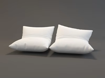 Two White Simple Soft Plush Decorative Pillows on Gray Background 3d model