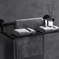Modern Wall Mounted Black Bathroom Shelf Holding Folded Towels And Aromatherapy Bottle