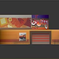 Cartoon Colorful Shop Scene With Orange Walls Purple Roof Interior And Cartoon Characters