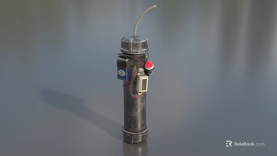 Black Cylindrical Weapon With Silver Top Red Button And Connected Wires 3d model 