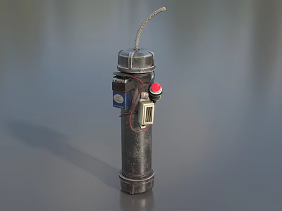 Black Cylindrical Weapon With Silver Top Red Button And Connected Wires 3d model
