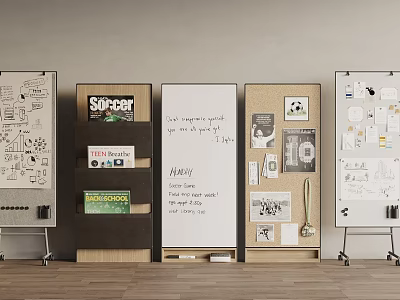 Office Display Boards With Notes Posters And Magazines In Workspace 3d model