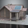 Rustic Wooden House Design With Solar Panels Chimney Porch And Large Windows