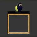 Modern Dining Table with Black Tabletop and Golden Frame Featuring Yellow and Blue Owl Figurines