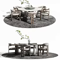 Modern Dining Table Set with Round Rectangular Tables Chairs Rug Vase and Green Plant 3d model