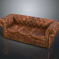 Vintage Brown Leather Sofa Featuring Quilted Design And Stitching Details
