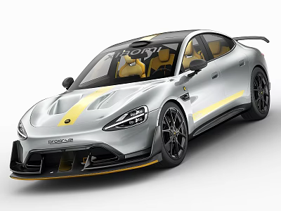 Lotus Eletre Silver Sports Car With Yellow Stripe And Sporty Design Elements 3d model