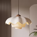 Modern Cream Pleated Pendant Light With Wooden Top For Interior Decor