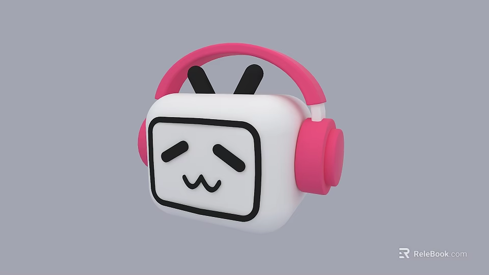 Cute Cartoon Photo Spot With White Square Shape Pink Headphones And Black Rabbit Ears 3d model 