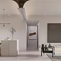 Modern Living and Dining Area With Sofa Decorative Painting Dining Table Pendant Lights Arched Design