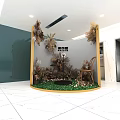 Indoor Decorative Corner With Plants Wooden Chair Green Gray Walls And White Tile Floor