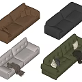 Stylish Sectional Sofas In Various Colors With Decorative Pillows And Blankets 3d model