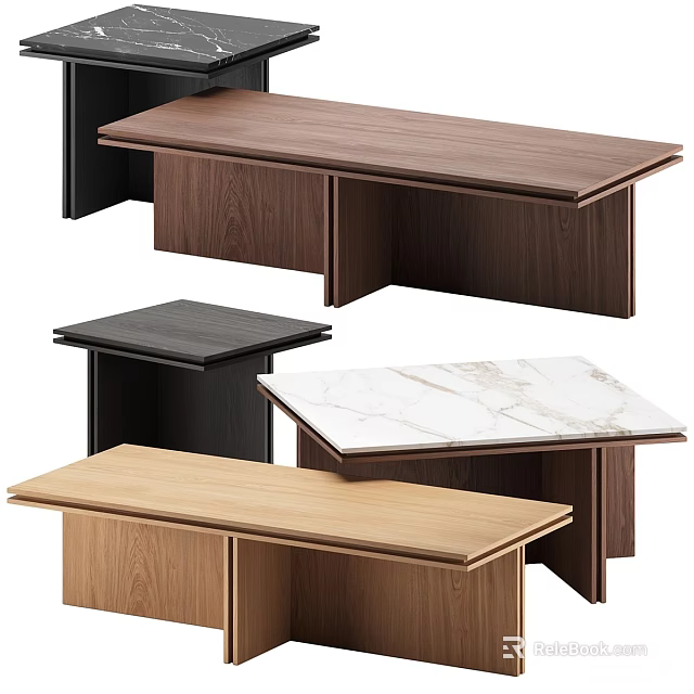 Modern Coffee Table Designs Featuring Various Materials Including Wooden Marble And Black Finishes 3d model 