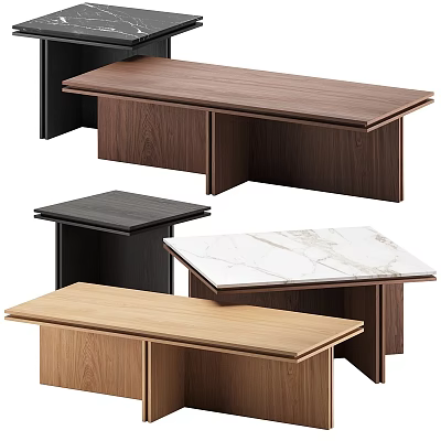 Modern Coffee Table Designs Featuring Various Materials Including Wooden Marble And Black Finishes 3d model