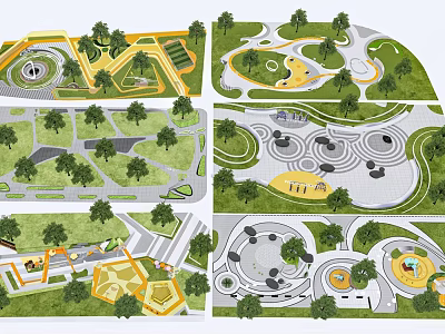 Park Landscape Design With Green Spaces Curved Paths Recreational Areas And Play Zones 3d model