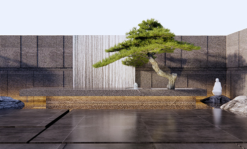 New Chinese style landscape wall flowing water landscape wall 3d model