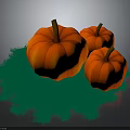 Three Orange Pumpkins on Green Grassy Surface as Fresh Food Display for Seasonal Use
