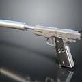 Modern Silver Semi Automatic Pistol With Suppressor And Textured Grip 3d model
