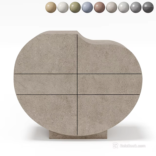 Modern Minimalist Decorative Cabinet With Round Shape Square Panel And Textured Surface 3d model 