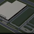 Modern Large Industrial Factory Building Featuring Steel Structure Glass Windows Green Lawn And Main Entrance