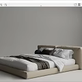 Modern Double Bed With Beige Upholstered Frame White Sheets And Colorful Pillows 3d model