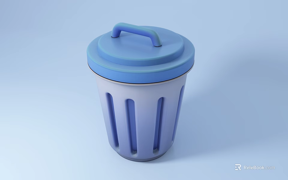 Decorative Ornament Set Featuring Blue Lid Trash Can With Handle And Vertical Slits 3d model 