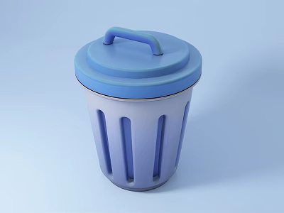 Decorative Ornament Set Featuring Blue Lid Trash Can With Handle And Vertical Slits 3d model