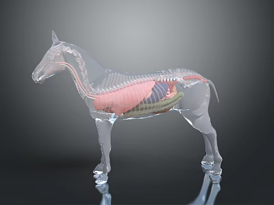 Transparent Horse Anatomical Model Showing Internal Organs And External Hair Structure 3d model