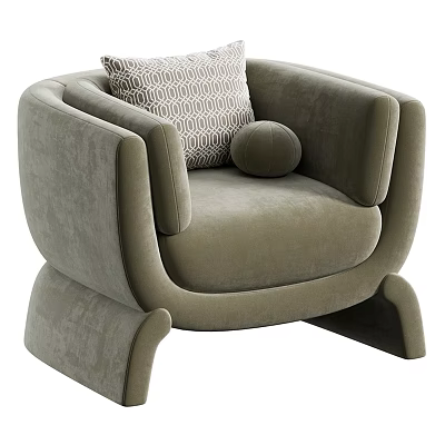 Modern Light Green Single Sofa With Curved Arms Geometric Pillow And Round Cushion 3d model