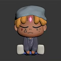 Cartoon Style Game and Movie Character With Blue Hat Blonde Hair Facial Tattoos and Purple Hoodie