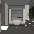 Modern Bathroom Interior Design With Freestanding Bathtub Window Blinds Vanity Mirror And Light Tiles