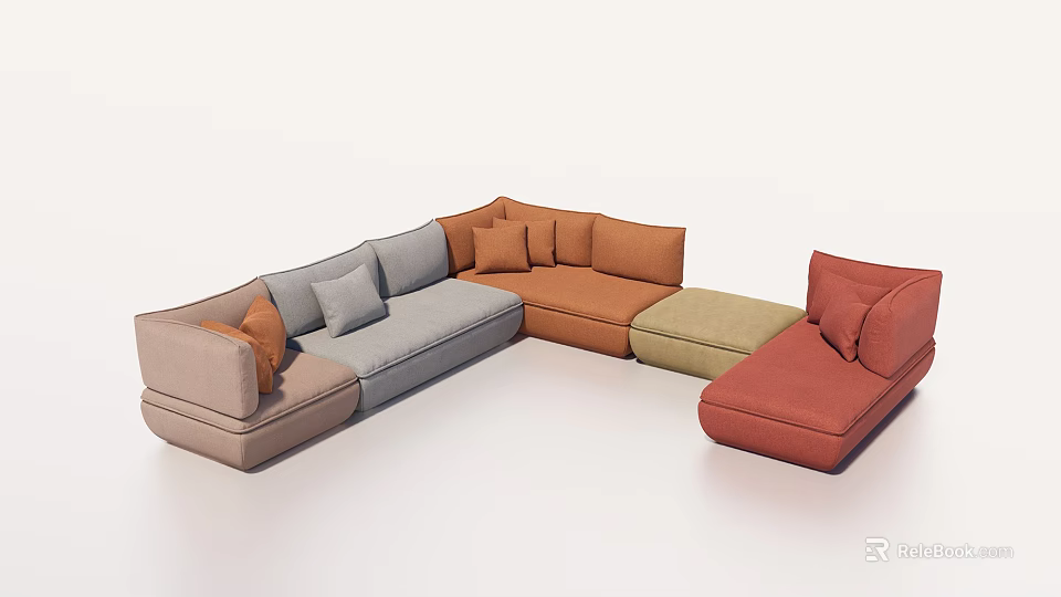Modern Modular Sectional Sofa With Multiple Color Tones And Contemporary Design 3d model