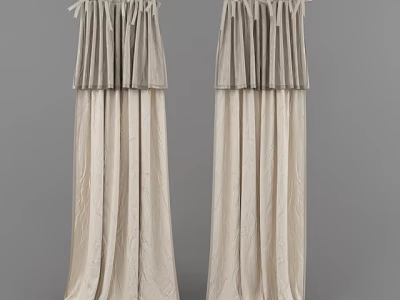 Elegant Beige Curtains with Pleated Top and Flowing Velvet Fabric Design 3d model