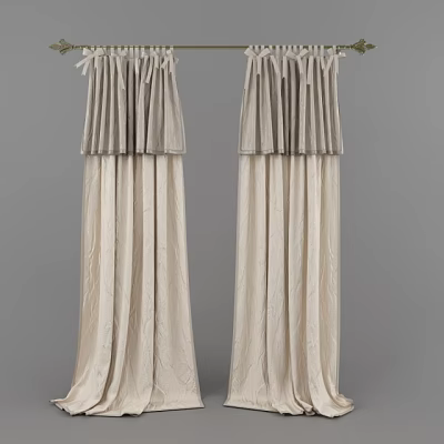 Elegant Beige Curtains with Pleated Top and Flowing Velvet Fabric Design 3d model