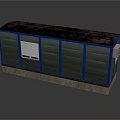 Modular Building Structure With Blue Frame Gray Metal Roof And Side Windows
