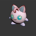 Cute White 3D Cartoon Character With Big Purple Ears Blue Eyes And Curly Tail
