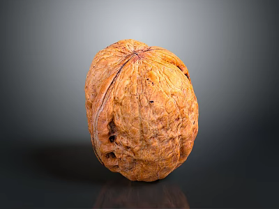 Natural Brown Walnut with Textured Surface on Gray Gradient Background and Clear Reflection 3d model