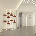 Modern Reception Area With White Curved Desk Streamlined Ceiling Lights And Reflective Floor 3d model