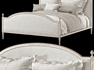 Elegant Classic Double Bed With Upholstered Headboard Carved Details And Plush Pillows 3d model