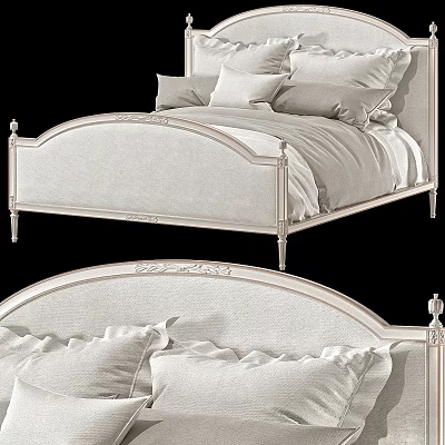 Elegant Classic Double Bed With Upholstered Headboard Carved Details And Plush Pillows 3d model