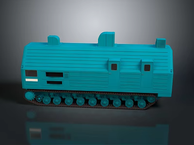 Turquoise Toy Train Carriage With Caterpillar Wheels And Detailed Structure 3d model