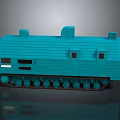 Turquoise Toy Train Carriage With Caterpillar Wheels And Detailed Structure